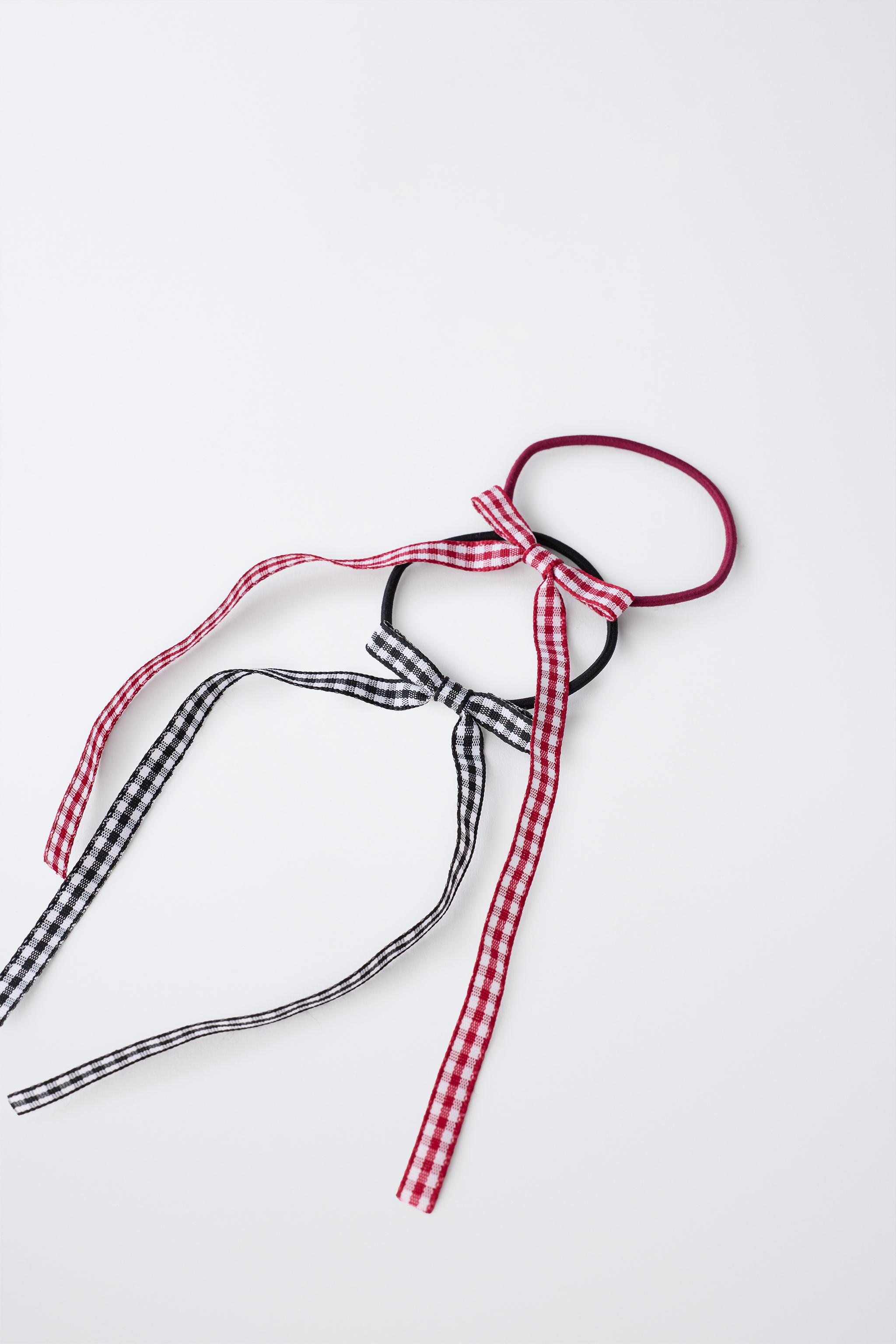 FOUR-PACK OF SOLID AND GINGHAM BOW HAIR TIES